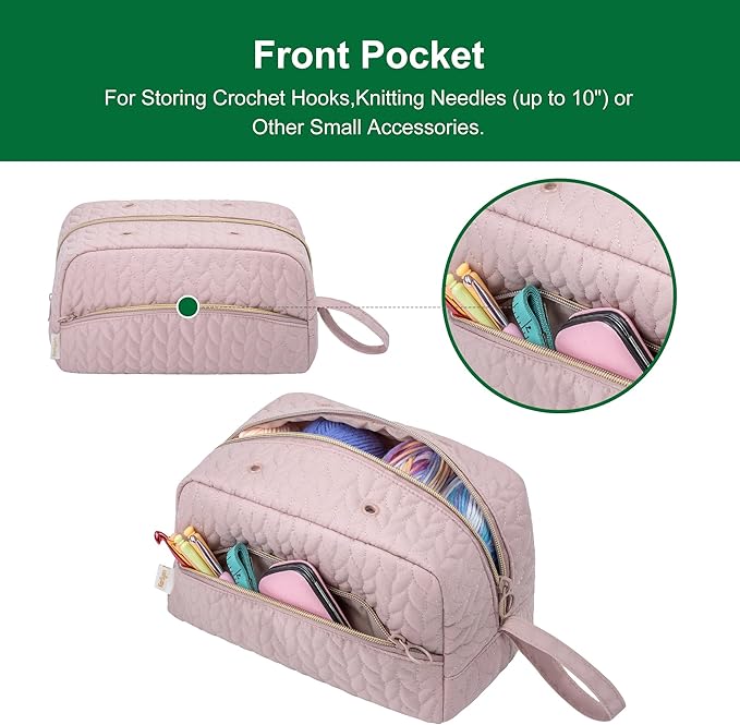 Crochet Yarn Bag Knitting Bag Storage for Crocheting Accessories Crochet Hook Case Organizer Gift for Crochet Lovers (Pink), K3201