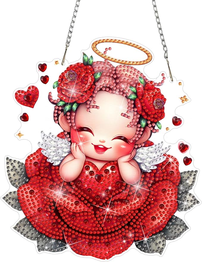 DOMROM Fairy Diamond Art Hanging Kits for Adults Beginners, Special Shaped Crystal Diamond Painting Fairy Pendant, DIY Diamond Art Suncatchers for Home Garden Wall Decor Gift
