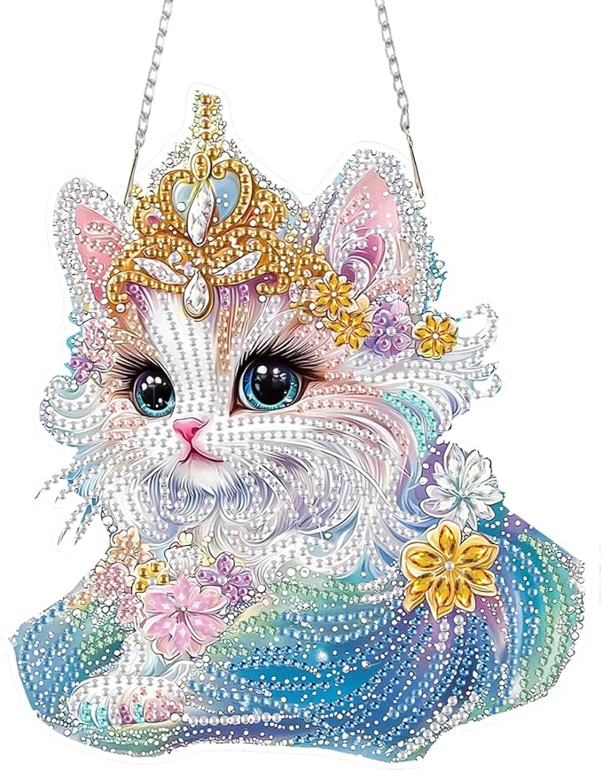 SENQAO Cat Diamond Painting Pendant Kits for Adult, 5D Diamond Art Diamond Painting Hanging Kits, DIY Diamonds Painting Suncatcher Pendant Kit for Adults for Gift Wall Home Decor