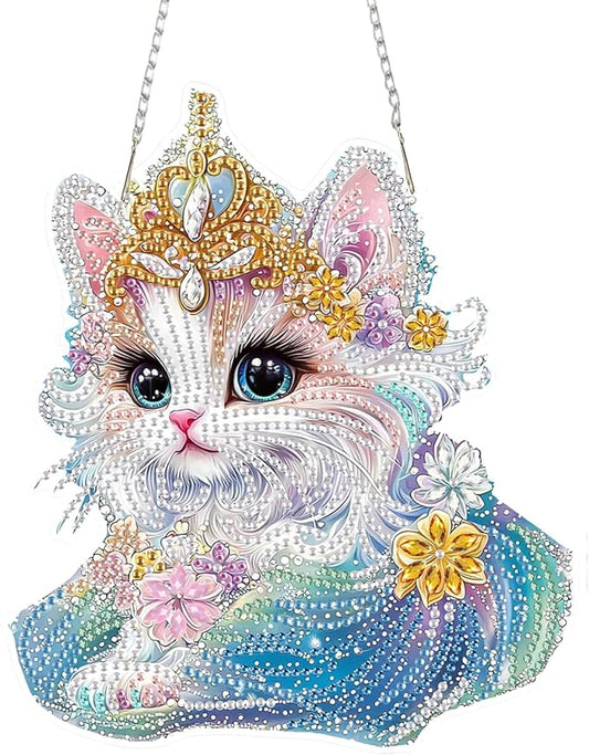 SENQAO Cat Diamond Painting Pendant Kits for Adult, 5D Diamond Art Diamond Painting Hanging Kits, DIY Diamonds Painting Suncatcher Pendant Kit for Adults for Gift Wall Home Decor