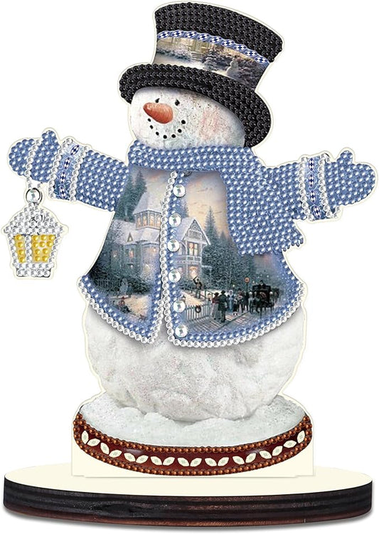 Christmas Diamond Art Tabletop Decoration, DIY Snowman with a lamp, Diamond Art 5D Special Shape Crystal Diamond Partial Diamond Art Painting Mosaic Handicraft, Home Office Tabletop Decor Gift