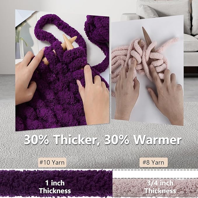 Chunky Yarn for Hand Knitting - #10 Chunky Chenille Yarn, Jumbo Big Thick Chunky Yarns for Crocheting, Super Bulky Chunky Knit Blanket Yarns, 8 Skein (25yd, 8oz/Skein), Multi Purple