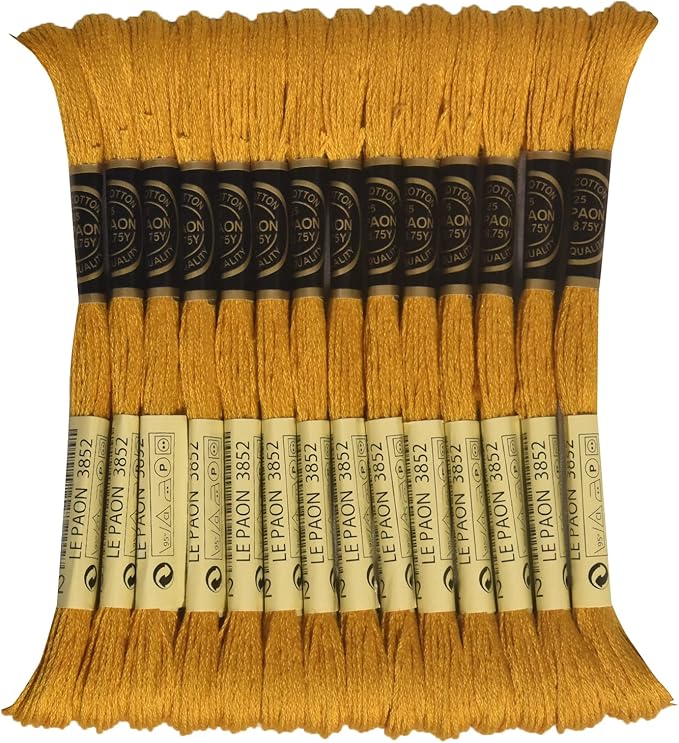 LE PAON Embroidery Floss, 14-Pack Six Strands 100% Long Staple Cotton Embroidery Thread, 8.7-Yard，Color Number：3852, Very Dark Straw