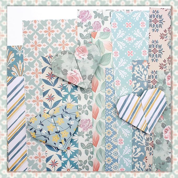 24 Sheets Scrapbook Paper 12" Double-Sided Photo Backdrop Bohemian Patterned (Floral Design K)