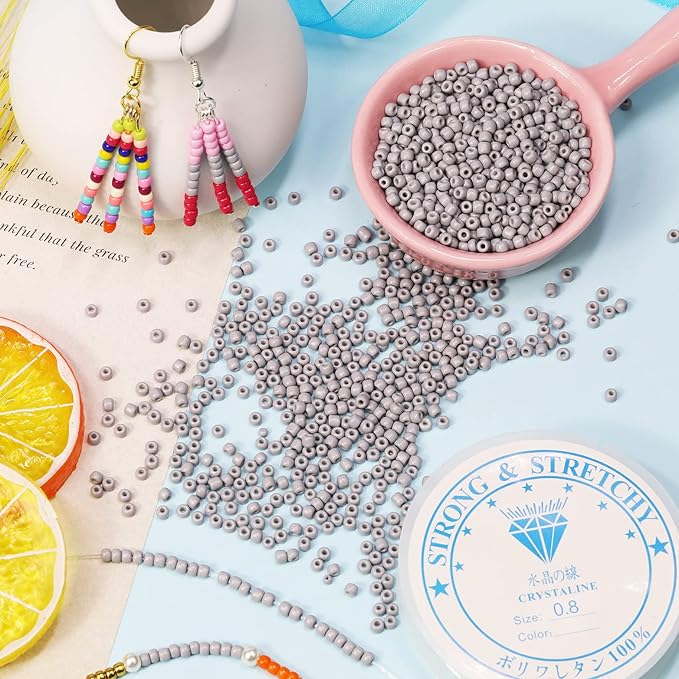 Bala&Fillic Grey Color 3mm Seed Beads About 3600pcs/100Grams in Bag, 8/0 Glass Craft Beads for Making Bracelet and Necklace (Grey)