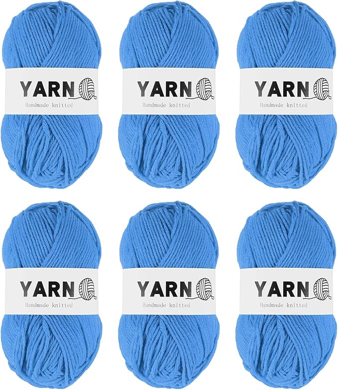 6Pcs Blue Acrylic Yarn 790 Yard 4 Ply Soft Crochet Yarns Sport Weight Yarn,[for DIY Crocheting Knitting Craft Blankets Hats]-300g
