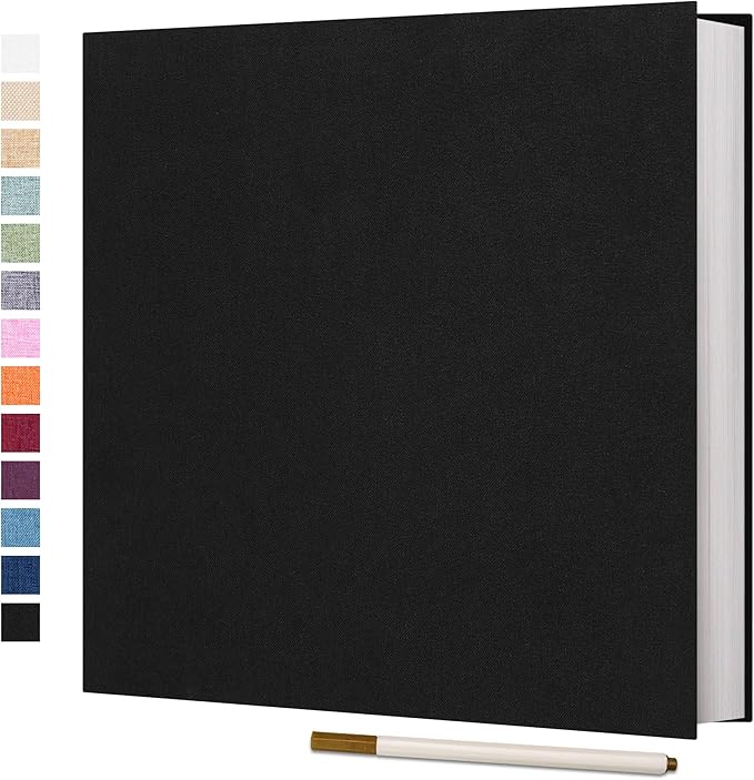 Vienrose Photo Album Self Adhesive 4x6 5x7 3x5 8 x10 Scrapbook Album DIY Scrap Book with A Metallic Pen (11"x10.6" 60 Pages, Black)
