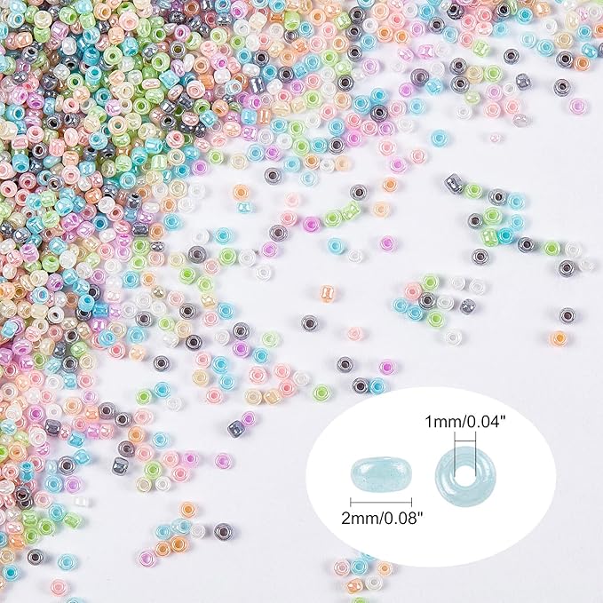 NBEADS 12500 Pcs 2mm Small Glass Seed Beads for Jewelry Making, 12/0 Small Craft Beads, Mini Beads with 1mm Hole for Bracelets Earring Making Supplies Kit- Colorful