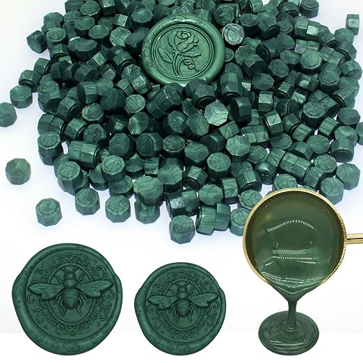 600pcs pine green wax seal beads, andotopee premium sealing wax pellets for stamp seals, wedding invitations, letter envelopes, scrapbook diy crafts & christmas card gift decor