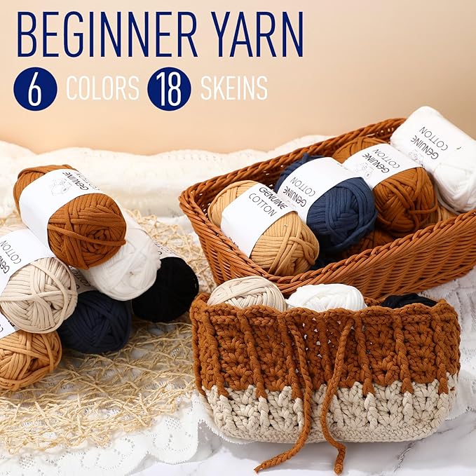 Timgle 18 Pack Beginners Crochet Yarn Cotton Yarn for Crocheting and Knitting with Easy to See Stitches Cotton Nylon Blend Yarn for Crochet Kit Making(Nature Colors)