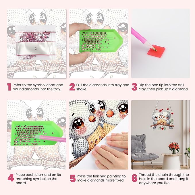 MXJSUA Lovebirds Diamond Art Hanging Kits for Adults Beginners, DIY Acrylic Special Shaped Crystal Diamond Gem Drills Pendant Art Painting Ornament for Home Wall Decor Gift