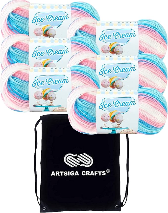 Lion Brand Ice Cream Cake Batter 923-221 (6-Skeins - Same Dye Lot) Baby Sport #2 Acrylic Yarn for Crocheting and Knitting with Project Bag