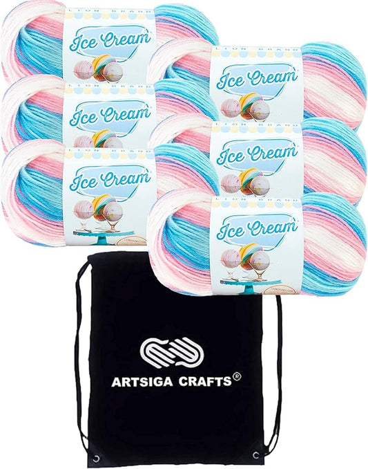 Lion Brand Ice Cream Cake Batter 923-221 (6-Skeins - Same Dye Lot) Baby Sport #2 Acrylic Yarn for Crocheting and Knitting with Project Bag