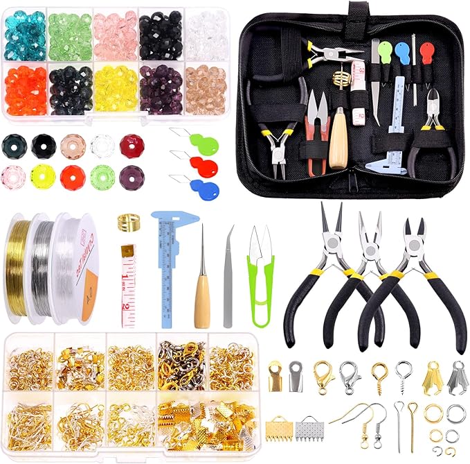 Glarks 1250Pcs Jewelry Making Kit, Jewelry Making Supplies with Jewelry Making Pliers Tool, Beading Wires, Jewelry Findings for Jewelry Making, Wrapping and Repair