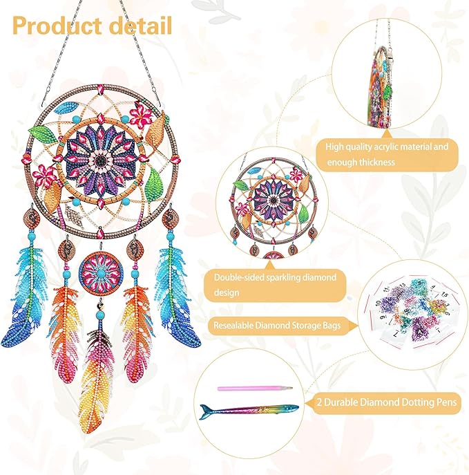 DIY Dream Catchers Diamond Painting Kit - Handmade Craft for Boho Decor, Symbol of Good Dreams & Positive Energy, All-Inclusive Crafts for Adults (Vibrant)