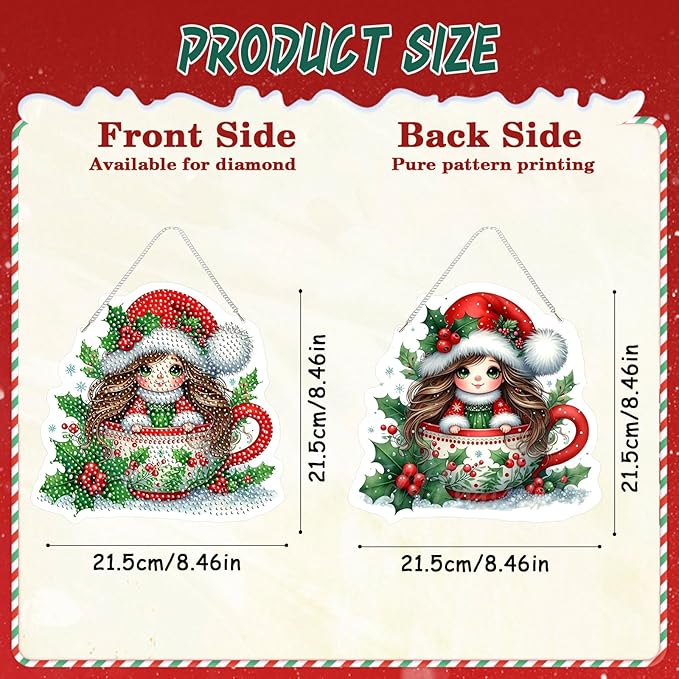 EMIEAUFG Christmas Diamond Art Hanging Kit for Adult, Xmas Girl Diamond Art Pendants, Double Sided Acrylic & 5D Special Shaped Rhinestone, Christmas DIY Ornament for Window Home Wall Decor