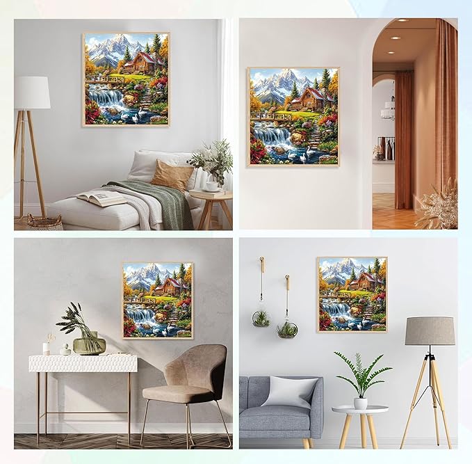 QENSPE Landscape Diamond Art Kits for Adults, DIY Full Drill Diamond Painting Art Kit for Beginners, 5D Round Diamond Dots Paintings Gem Art Crafts Home Wall Decor Gifts 30x30cm