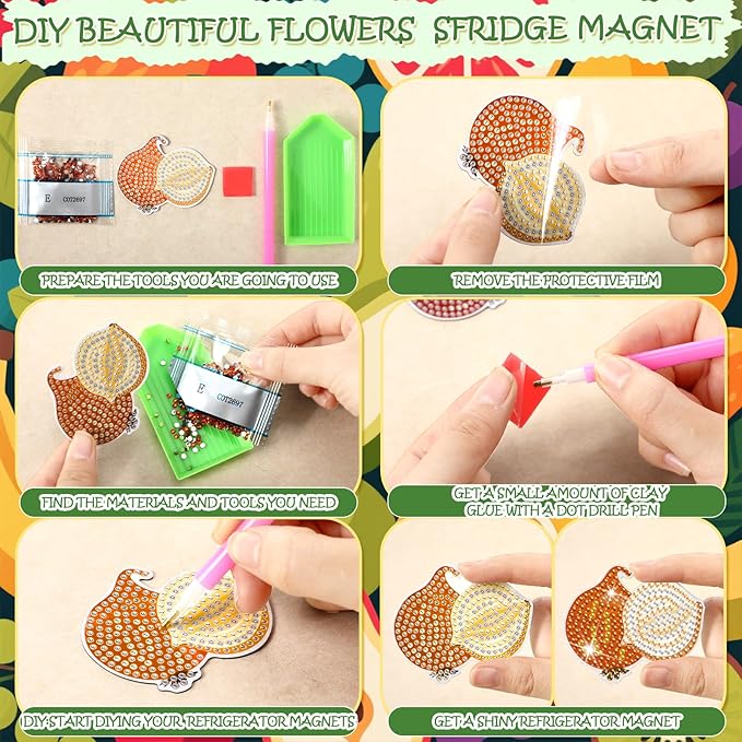 30 Pcs Diamond Art Painting Magnets Kits Vegetables Magnetic Fridge Diamond Art Painting Kits Cute Small Fridge Magnet 5d Round Full Drill Gem DIY Craft Paint by Dots for Adult Beginner Gifts Home