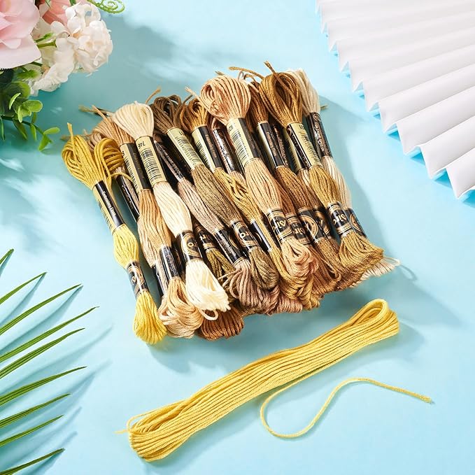 FASHEWELRY 192.5 Yards Crewel Cross Stitch Threads Brown Yellow Embroidery Thread Bulk 1mm Polyester Embroidery Floss Thread for Jewelry Making Bracelet Knitting Stitch Supply