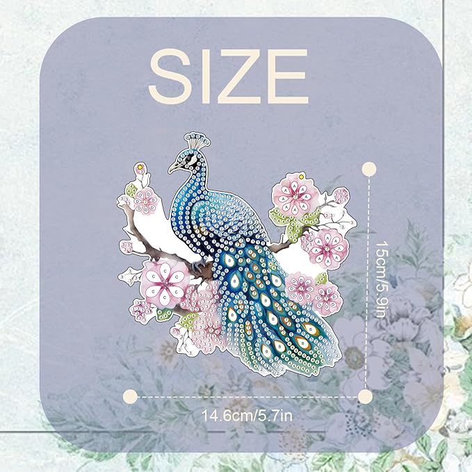 TDFERAN Diamond Painting Pendant Peacock Mosaic Making Kits by Kits Home Decoration Pendant Diamond Art Hanging Sign Onament Art Wind Chimes Hanging Pendants for Wall Home Decor Tabletop Decoration