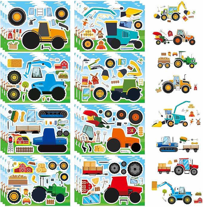 24 sheets make your own farm tractor stickers for kids toddler, fall autumn stickers, happy farm themed birthday party favors supplies