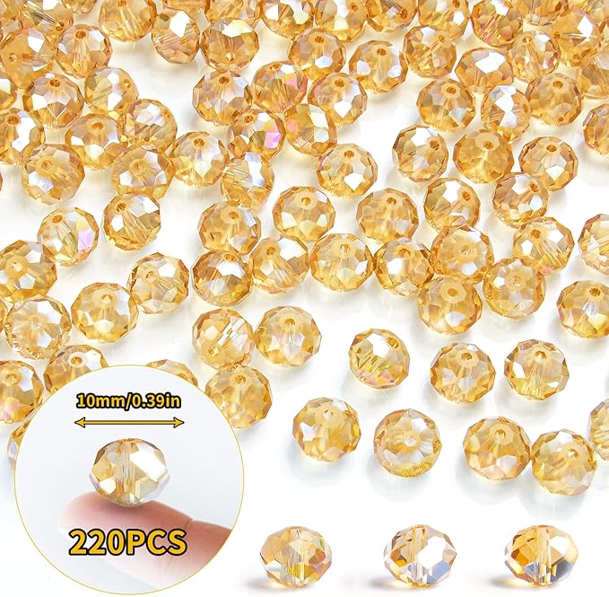 laopottbeads 220pcs 10mm crystal glass beads for jewelry making beads for bracelets necklace pendants making supplies(gold champagne)