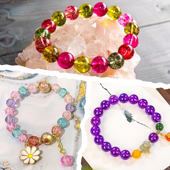 XSEINO About 1200PCS 8mm Glass Beads Bracelet Making Kit，48 Assorted Dreamy Purple and Blue Series Colorful Crystal Beads for Making and DIY Crafts