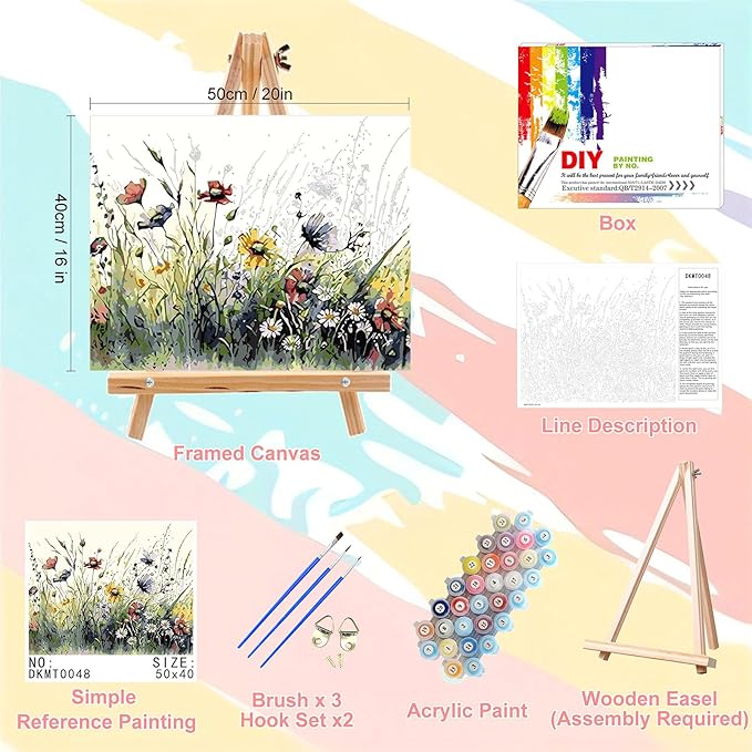 Flower Paint by Numbers for Adults with Framed Canvas-with Wooden Easel,Paint by Number on Canvas Flowers,DIY Acrylic Oil Painting Kits with Brushes Nice Gift Box for Home Wall Decor(16x20inch)