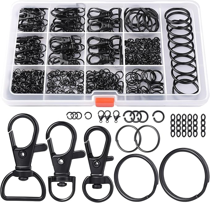 LEOBRO 265PCS Swivel Snap Hooks and Key Rings, Keychain Clips and Key Chain Rings, Keychain Making Kit, with Lobster Claw Clasps & Jump Ring & Necklace Extenders, for Jewelry Making, Black