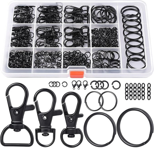 LEOBRO 265PCS Swivel Snap Hooks and Key Rings, Keychain Clips and Key Chain Rings, Keychain Making Kit, with Lobster Claw Clasps & Jump Ring & Necklace Extenders, for Jewelry Making, Black