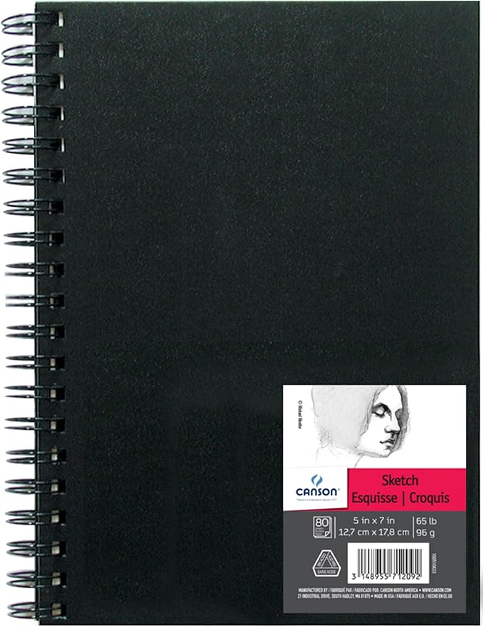 Canson Artist Series Sketchbook, Wirebound Journal, 5x7 inches, 160 Pages (65lb/96g) - Artist Paper for Adults and Students - Graphite, Charcoal, Pencil, Colored Pencil