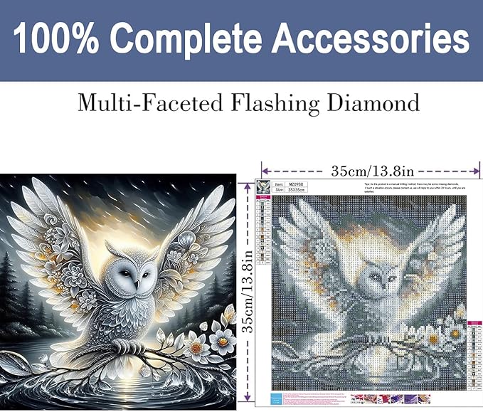 ijbnhd Owl Diamond Art Kits for Adults, Owl Diamond Painting Kits for Adults, DIY Full Drill Gem Art Crystal Rhinestone for Wall Home Decor 14X14inch
