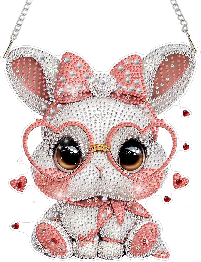 DOMROM Rabbit Diamond Art Hanging Kits for Adults Beginners, Special Shaped Crystal Diamond Painting Rabbit Pendant, DIY Diamond Art Suncatchers Animal for Home Garden Wall Decor Gift