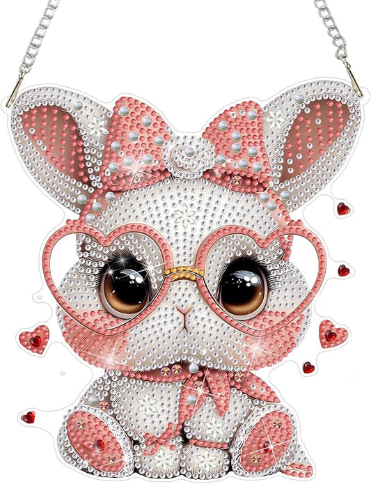 DOMROM Rabbit Diamond Art Hanging Kits for Adults Beginners, Special Shaped Crystal Diamond Painting Rabbit Pendant, DIY Diamond Art Suncatchers Animal for Home Garden Wall Decor Gift