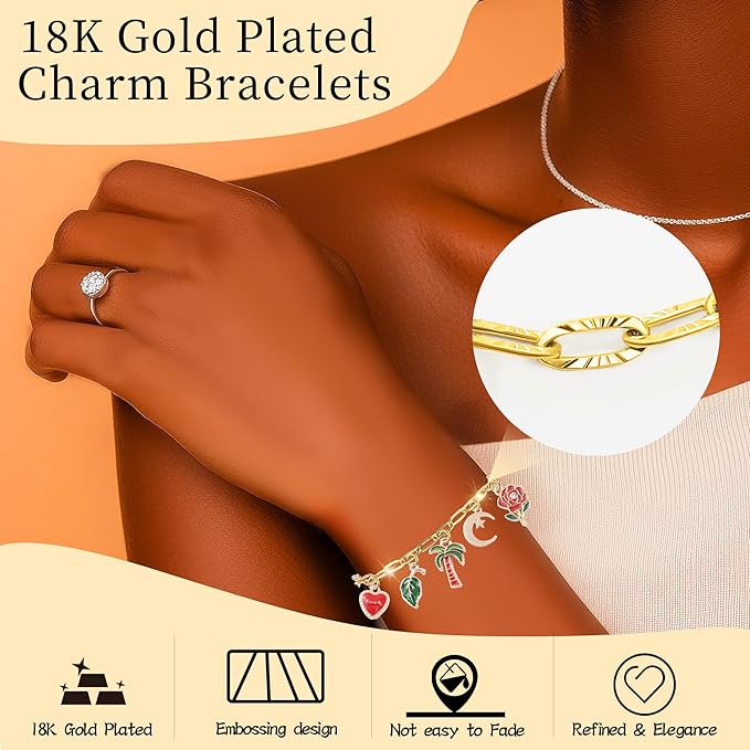 Wurosi 12PCS 18K Gold Plated Embossed Bracelet Chains 6.3Inch Gold Charm Bracelet Chains for Women DIY Jewelry Making