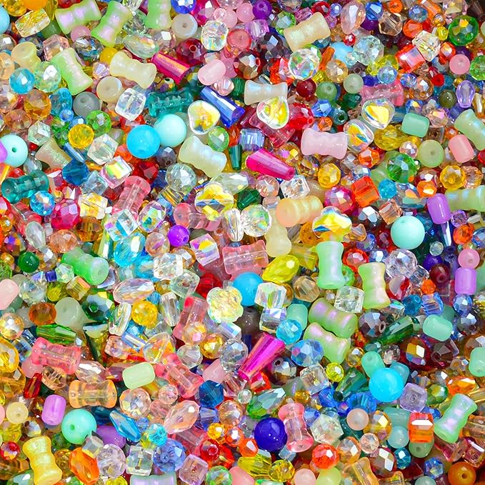 One Pound Assorted Glass Beads for Jewelry Making, 2-16mm Colorful Crystal Beads for Bracelets, Crafts, DIY Art, Bulk Jewelry Making Supplies