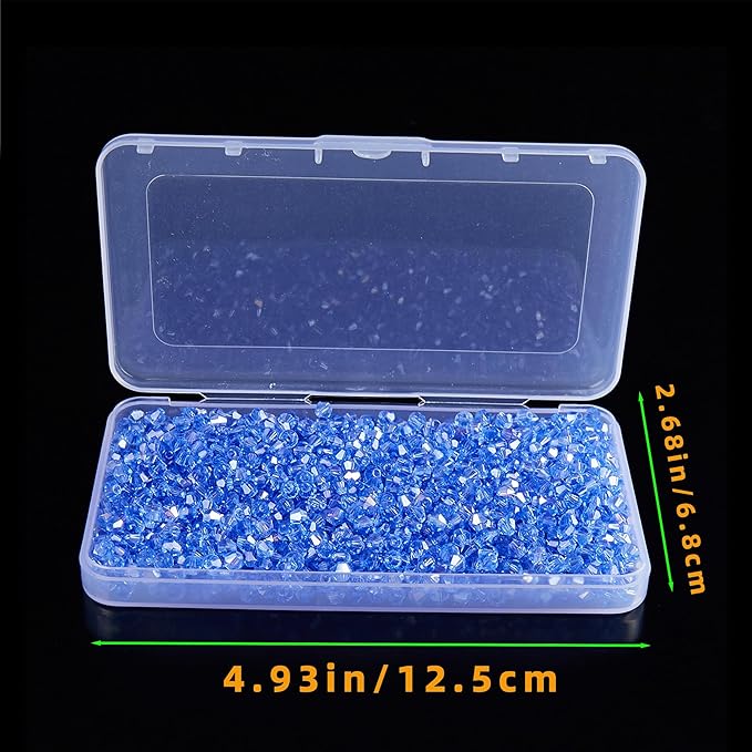 laopottbeads 1100pcs 4mm bicone crystal glass beads for jewelry making, sparkling mini beads for suncatchers, diy bracelets & craft projects(light blue)