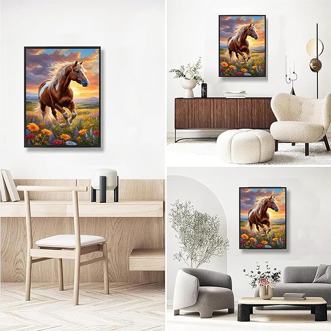 Horse Paint by Numbers for Adults with Framed Canvas-with Wooden Easel,Paint by Number on Canvas Animals,DIY Acrylic Oil Painting Kits with Brushes Nice Gift Box for Home Wall Decor(12x16inch)