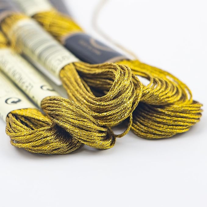 6 Skeins Embroidery Thread, Metallic Gold Embroidery Floss Friendship Bracelet String, Polyester Cross-Stitch Threads for Hand Embroidery, String Art