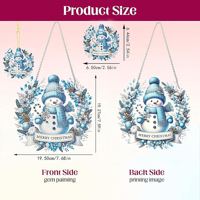 Masendp Adult Diamond Art Hanging Double Sided Kit, Special Shape Rhinestones, DIY Acrylic 5D Diamond Art Painting Window Pendant Home Garden Wall Mounting Kit Hanging Ornament. (Blue Snowman)