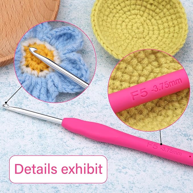 3.75 mm Crochet Hook, Ergonomic Handle for Arthritic Hands, Extra Long  Knitting Needles for Beginners and Crocheting Yarn (3.75 mm)