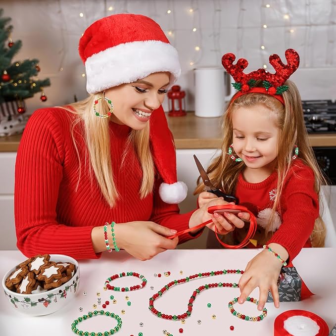 UPINS 1200Pcs Christmas Pearl Beads, Red Green Gold Silver Round 8 mm Pearl Beads for Jewelry Making Christmas Holiday Party Decoration Necklace Bracelets Earrings Hair Beads DIY Crafts Supplies