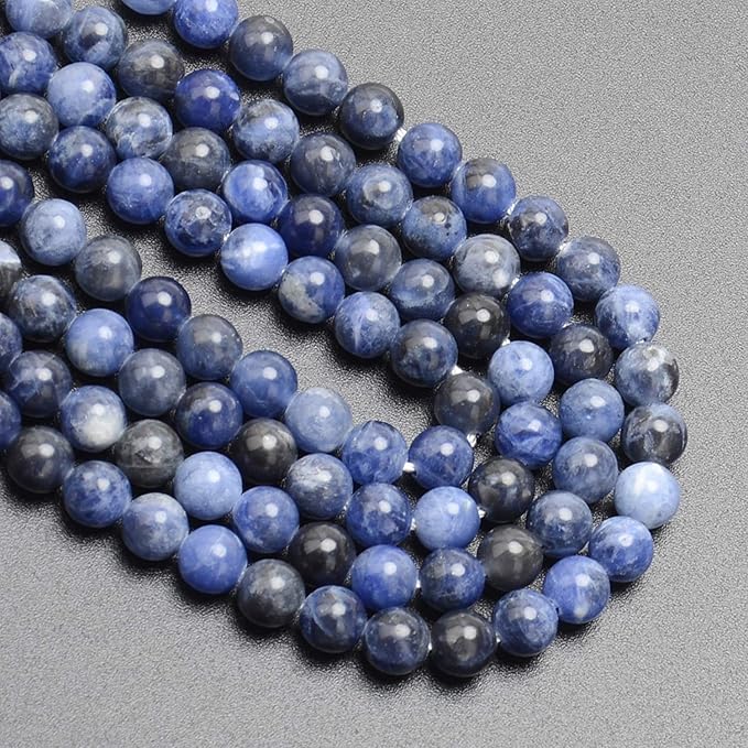 LPBeads 200Pcs Polished 6mm Round Natural Blue Sodalite Gemstone Loose Beads with Stretch Cord for Jewelry Making Bracelets