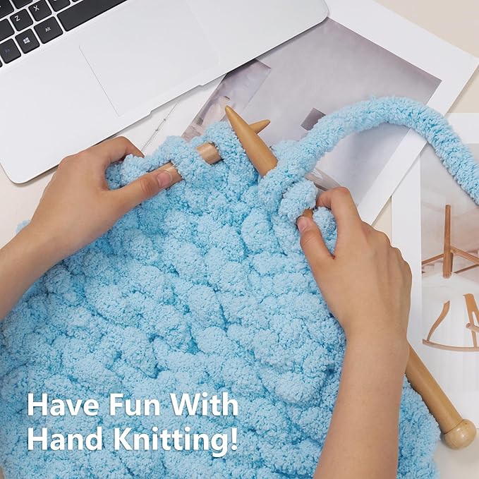 Chunky Yarn for Hand Knitting - #10 Chunky Chenille Yarn, Jumbo Big Thick Chunky Yarns for Crocheting, Super Bulky Chunky Knit Blanket Yarns, 8 Skein (25 yds 8 oz Each Skein), Sky Blue