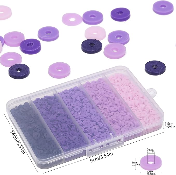 3500pcs Purple Clay Beads for Bracelets Making 6mm Heishi Beads Polymer Flat Round Disc Clay for Jewelry Making Purple Bead Crafts