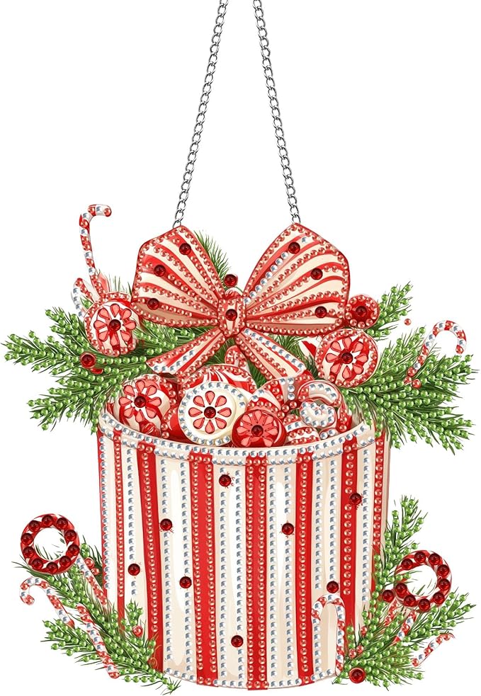 Pavemlo Hanging Diamond Art Kits for Adults Christmas – 8x8 Inch Double-Sided Acrylic Board DIY Crystal Diamond Suncatcher Pendant, Sparkling Home Wall or Window Decoration Handmade Gift