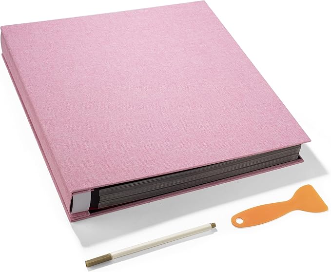 Large Photo Album Self Adhesive 4x6 5x7 3x5 8x10 Scrapbook Magnetic Album DIY Scrap Book Length 13 x Width 12.8 (Inches) 120 Black Sticky Pages Linen Cover DIY Photo Album(Pink)