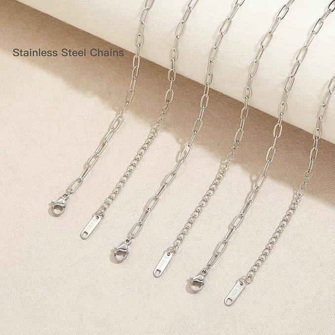 Swyabi 10 PCS Charm Bracelet Chain 6.5 Inch Stainless Steel Paperclip Chain Bracelets Set for Men Women DIY Bracelets Crafts