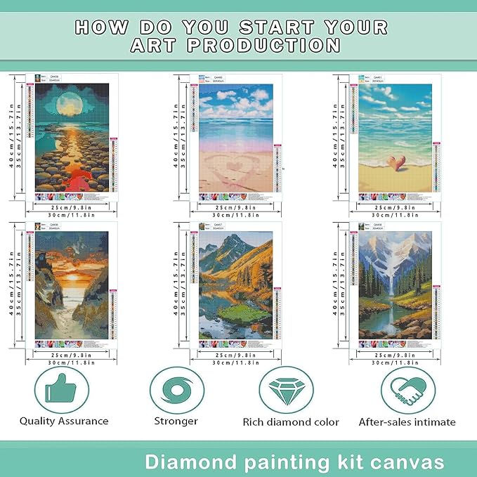 DOTZSO Diamond Art Kits for Adults 6 PCS DIY Full Diamond Art kit with Crystal Cross Stitch Picture Art and Craft for Adult Beginners 12x16 Inches (Landscape Beach)