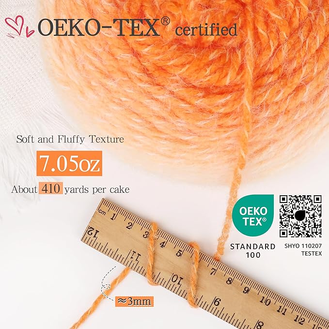 Katech Ombre Yarn for Crocheting-Large Skein of Gradient Yarn Cake-2 Pack of 200g/7.05 oz-80% Acrylic,20% Nylon- #4 Medium-Perfect for Star Blankets, Scarves, Shawls and Garments (H)